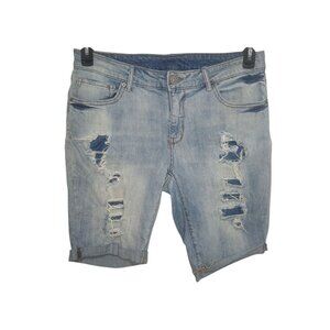 Time & Tru Womens Distressed Denim Jeans Shorts 16 Bermuda Light Wash